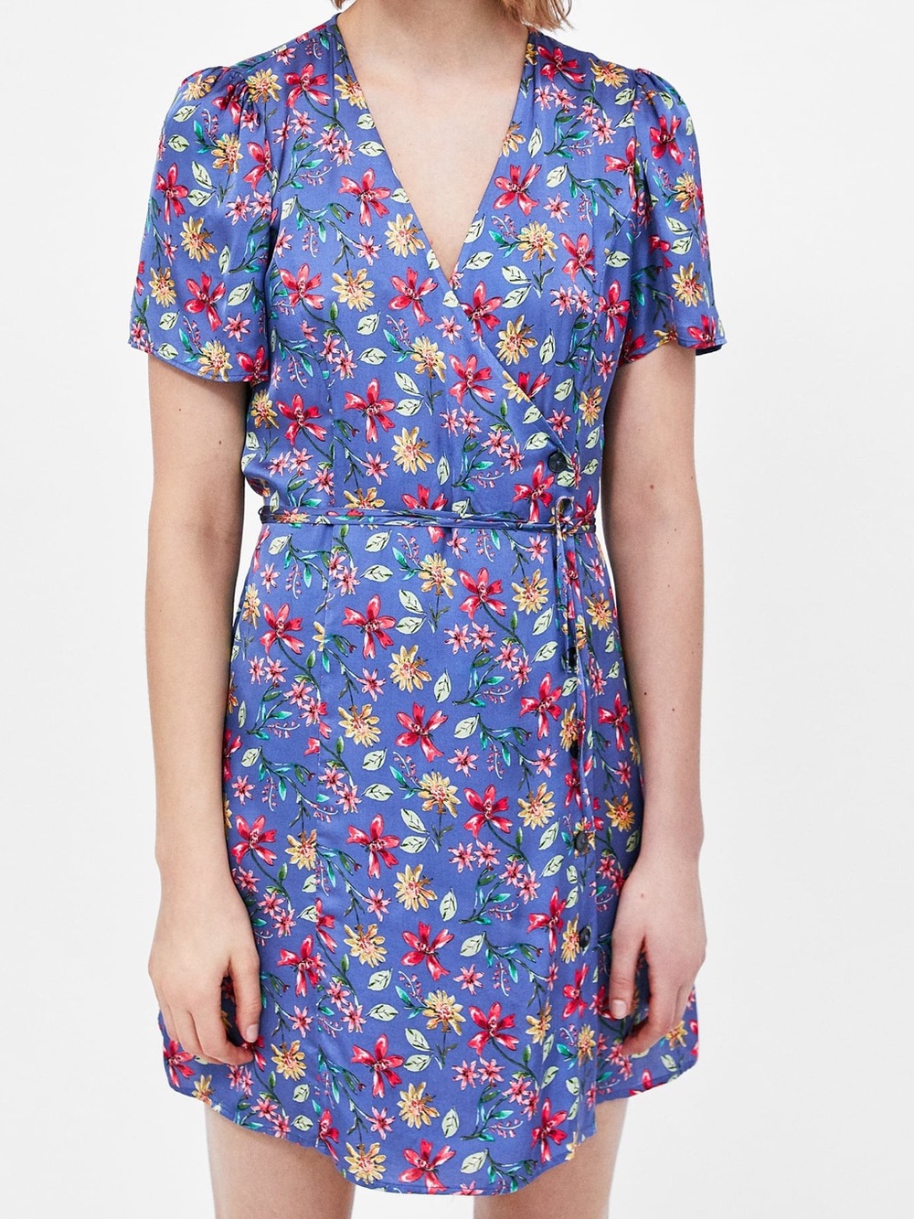 Zara Blue Floral Button Mini Dress- NWT